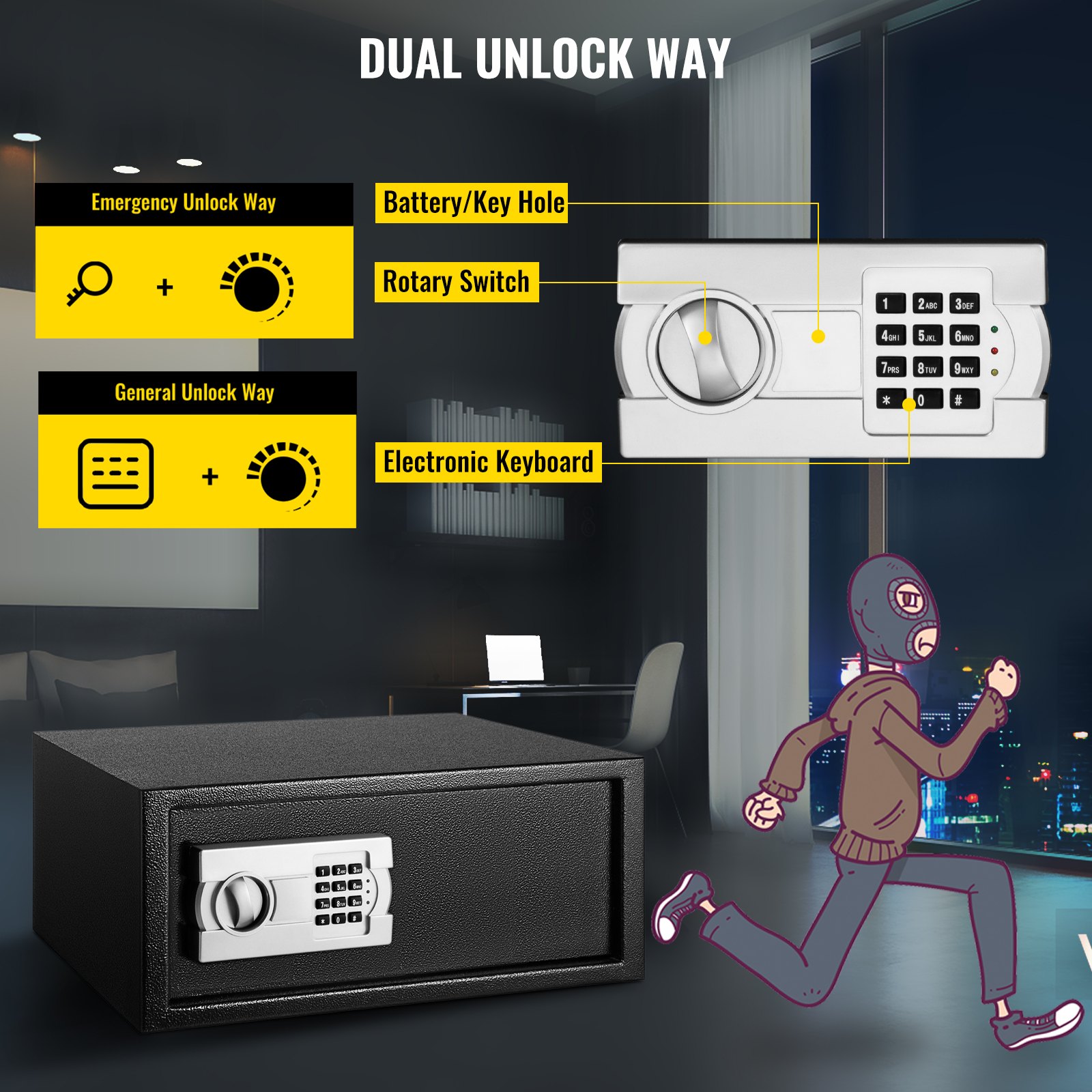 VEVOR Caja de seguridad de 0.8 pies cúbicos, caja de seguridad con cerradura digital, caja de seguridad digital, con dos llaves, construcción de acero al carbono, ideal para el hogar, hotel y oficina