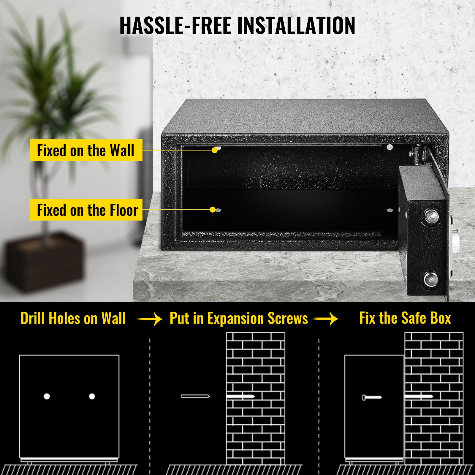 VEVOR Caja de seguridad de 0.8 pies cúbicos, caja de seguridad con cerradura digital, caja de seguridad digital, con dos llaves, construcción de acero al carbono, ideal para el hogar, hotel y oficina