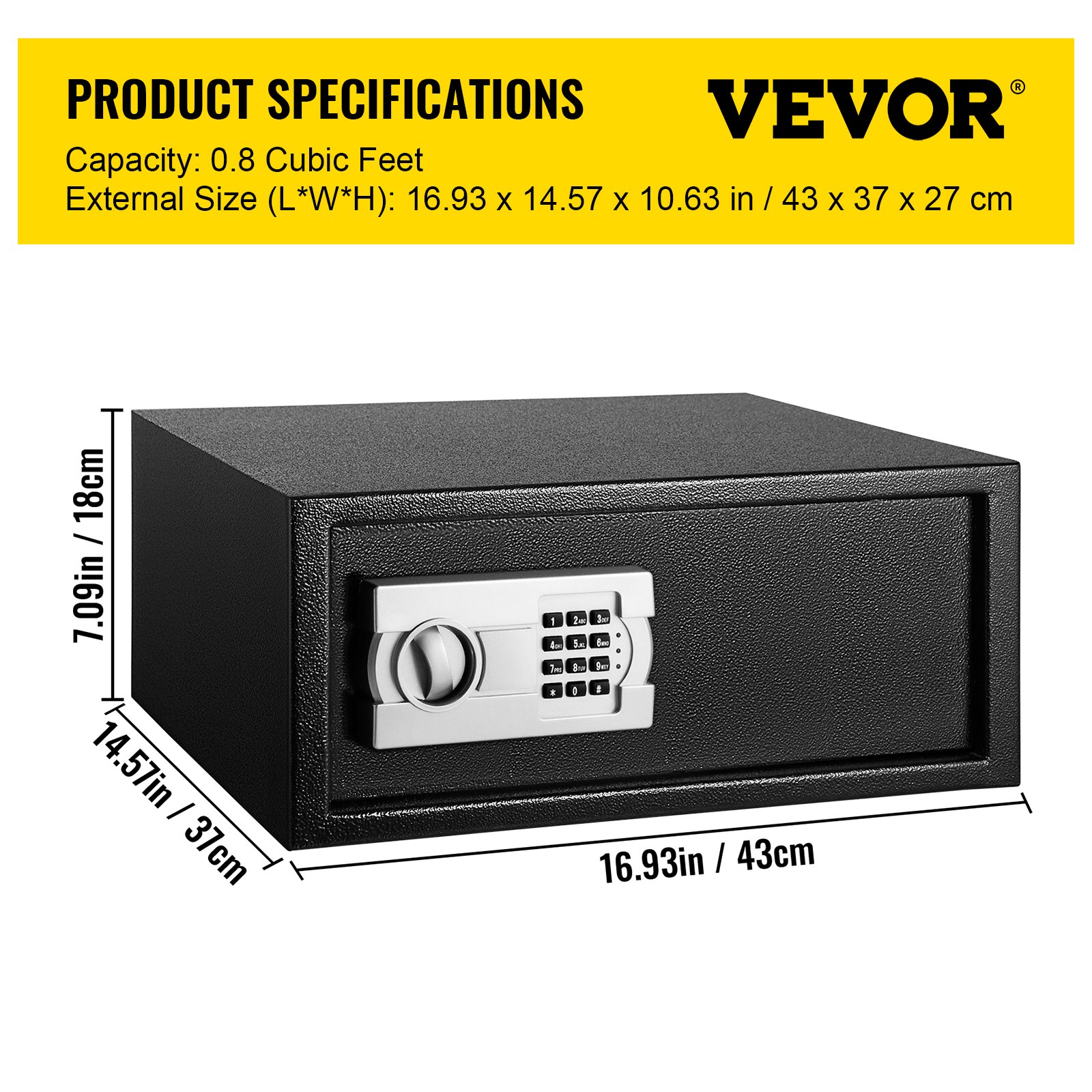 VEVOR Caja de seguridad de 0.8 pies cúbicos, caja de seguridad con cerradura digital, caja de seguridad digital, con dos llaves, construcción de acero al carbono, ideal para el hogar, hotel y oficina