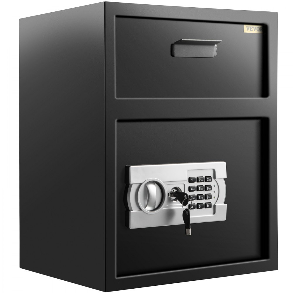 Caja fuerte digital VEVOR de 1,7 pies cúbicos, fabricada en acero al carbono, con cerradura electrónica de código y ranura para dos llaves de emergencia, ideal para el hogar, hotel, restaurante y oficina.