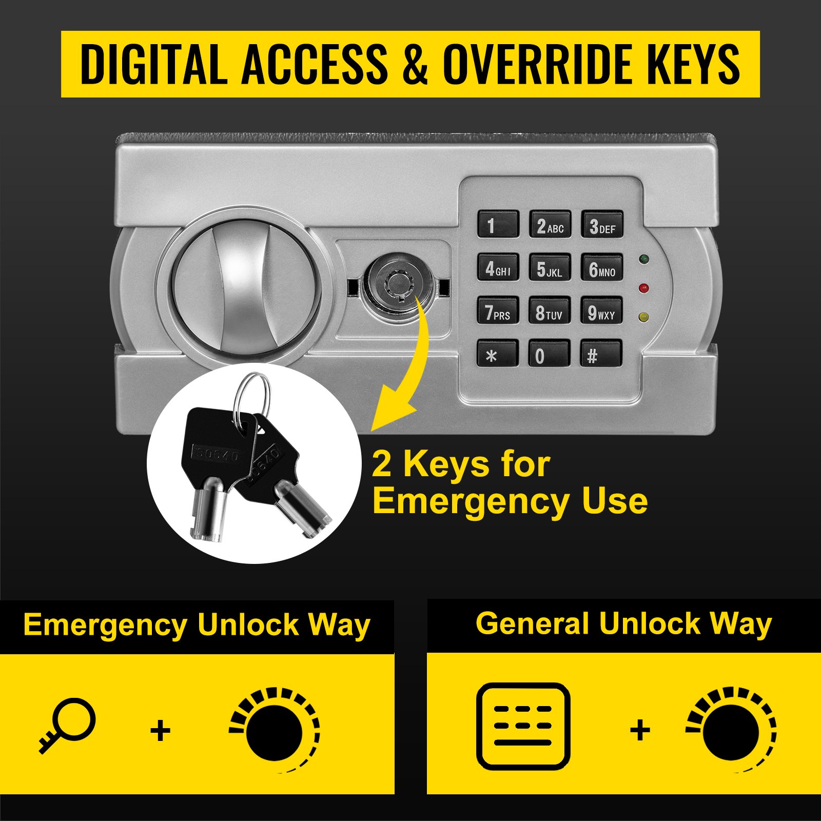 Caja fuerte de depósito VEVOR con acceso digital y llaves de anulación de emergencia.
