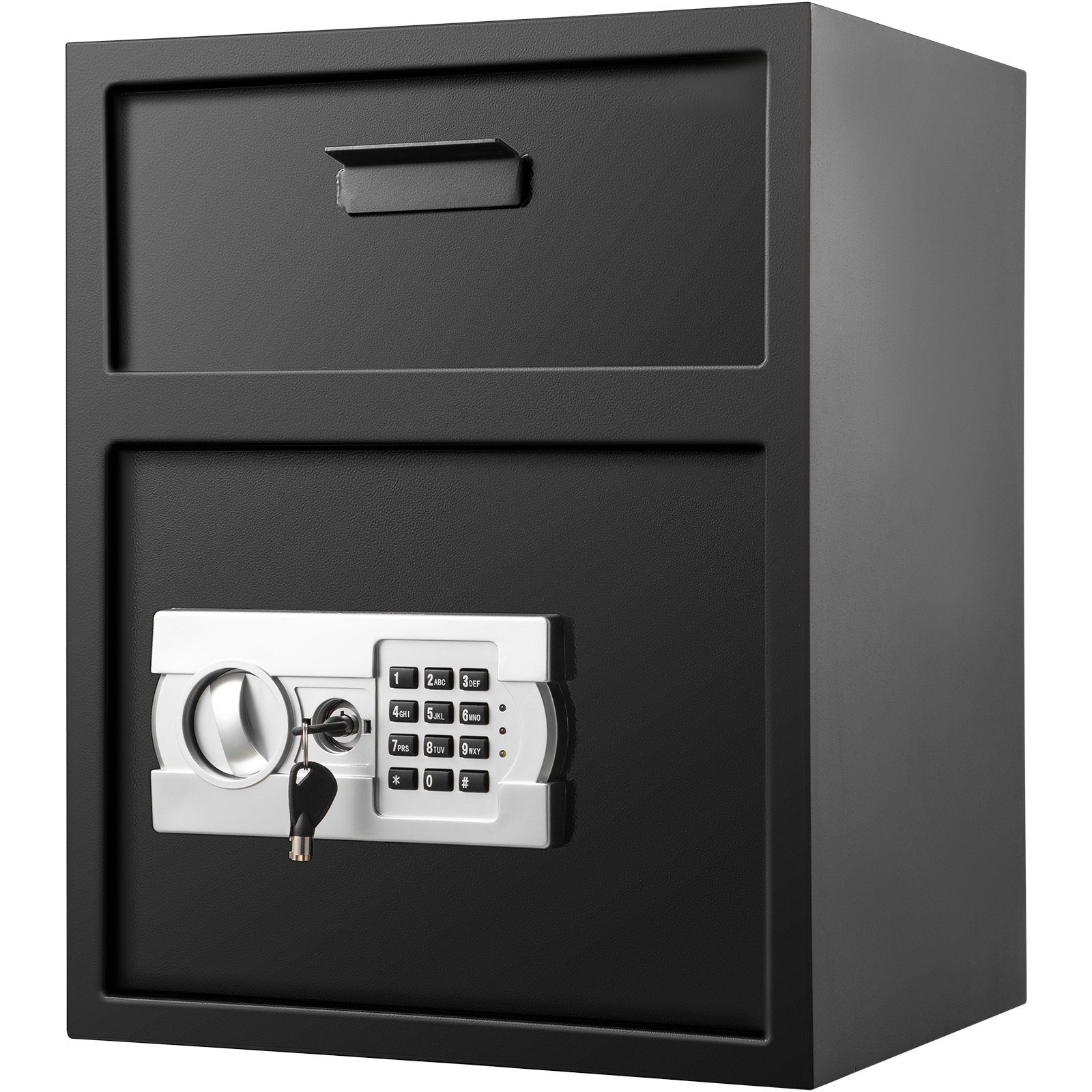 Caja fuerte digital VEVOR de 1,7 pies cúbicos, fabricada en acero al carbono, con cerradura electrónica de código y ranura para dos llaves de emergencia, ideal para el hogar, hotel, restaurante y oficina.