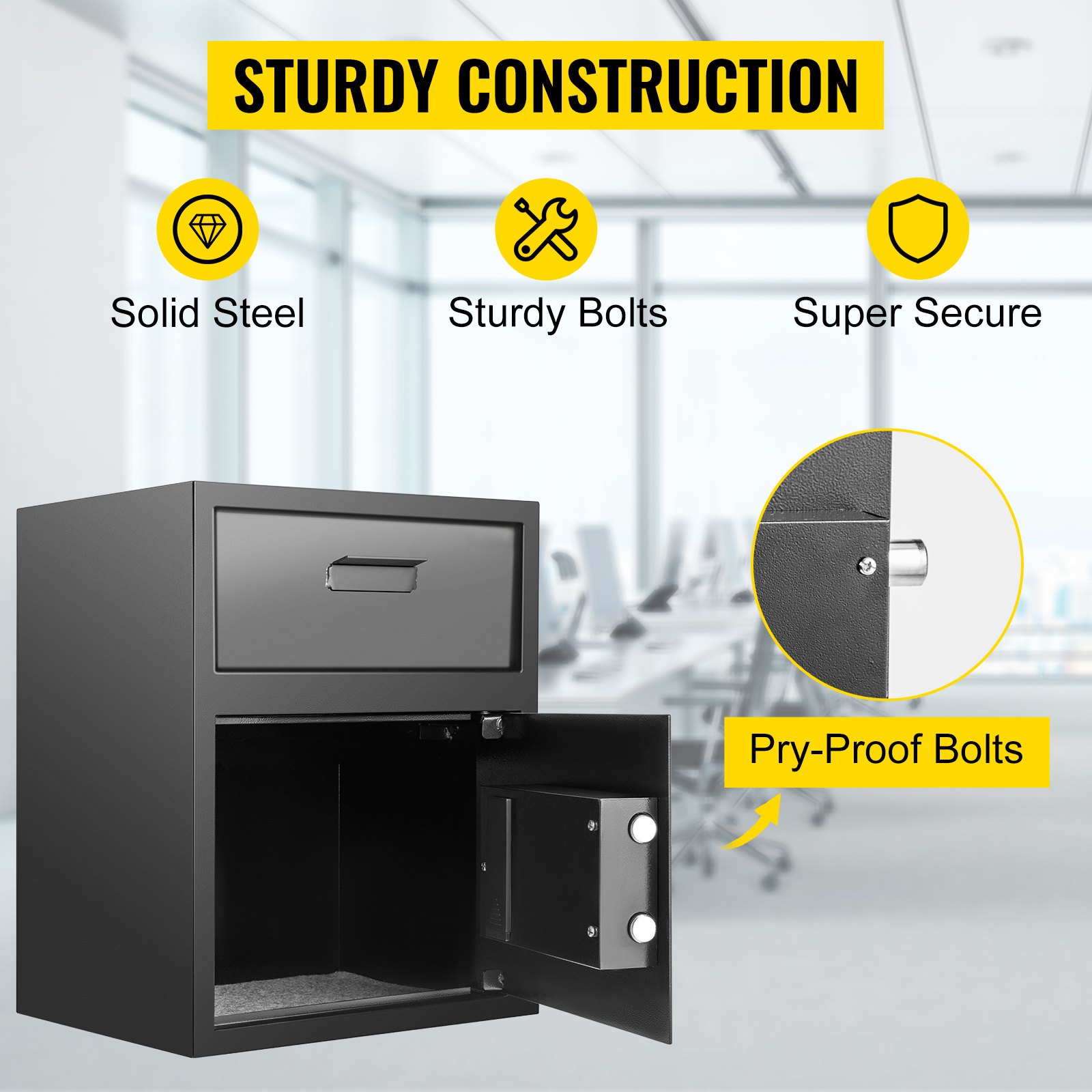 Caja fuerte digital VEVOR de 1,7 pies cúbicos, fabricada en acero al carbono, con cerradura electrónica de código y ranura para dos llaves de emergencia, ideal para el hogar, hotel, restaurante y oficina.