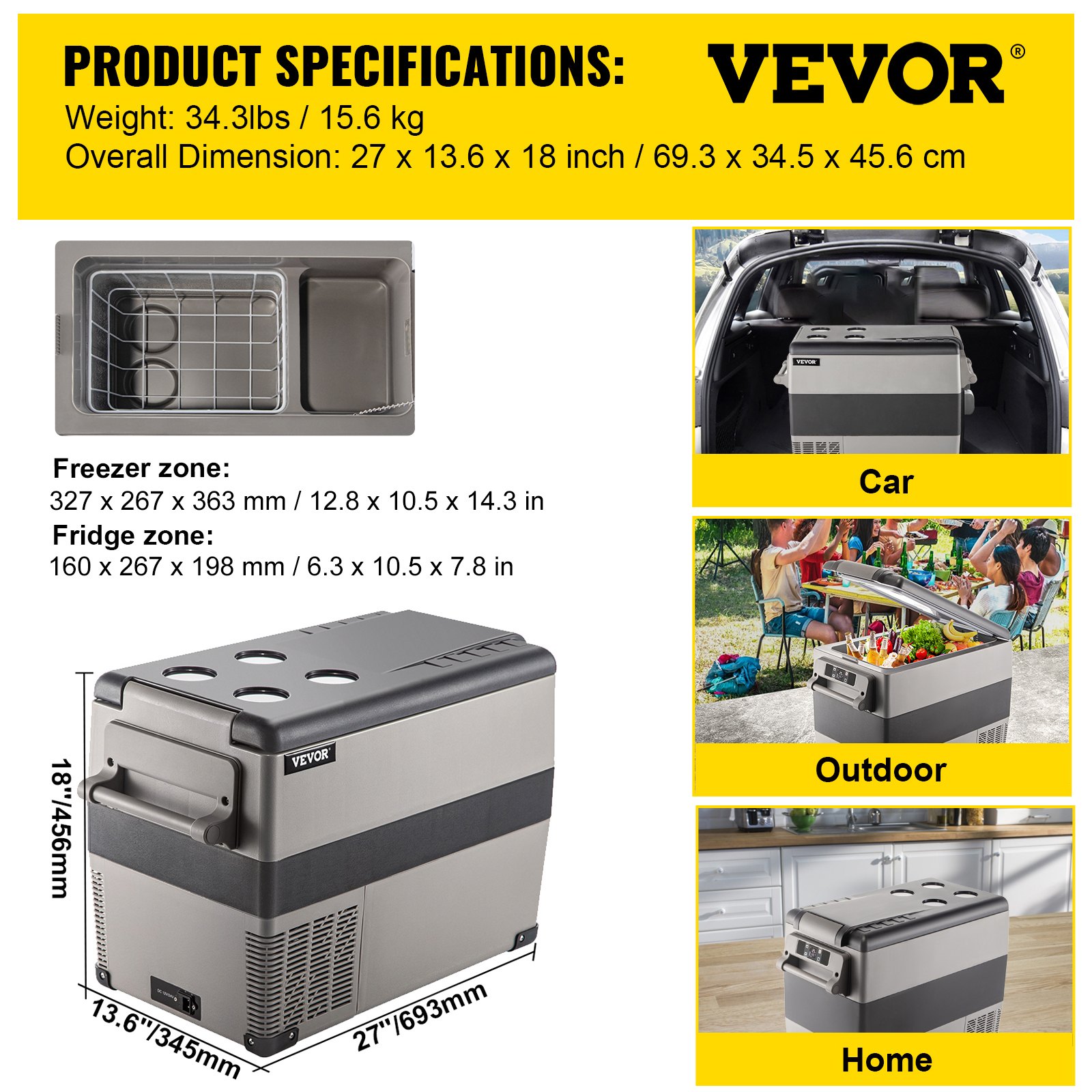 VEVOR pequeño hogar y coche del congelador del refrigerador del refrigerador del compresor 45L   Nevera Vehicular