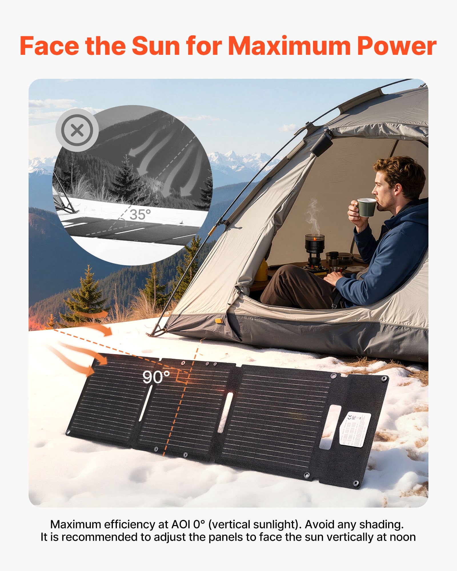 Cargador solar plegable VEVOR de 30 W, panel solar monocristalino tipo N de 16 BB con 24 % de eficiencia, ultraligero y portátil con puertos USB-A, USB-A (QC3.0) y tipo C para camping, senderismo, teléfonos y tabletas.