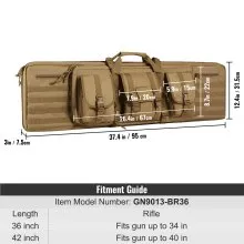 VEVOR Bolsa táctica para armas de fuego, bolsa táctica doble de 36 pulgadas, funda táctica suave para exteriores con cremallera con cerradura, asa portátil y correa para el hombro, 3 bolsillos de almacenamiento grandes, funda táctica para gama, color marrón