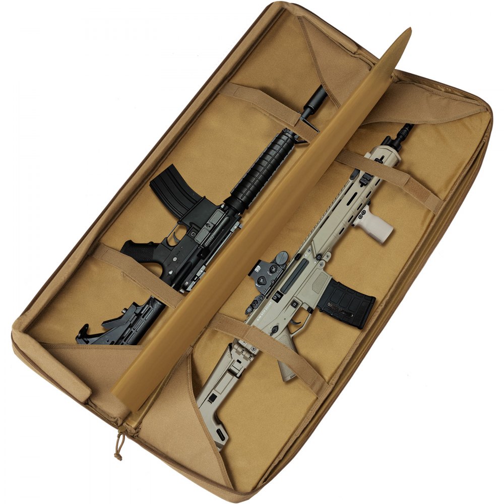 VEVOR Bolsa táctica para armas de fuego, bolsa táctica doble de 42 pulgadas, funda táctica suave para exteriores con cremallera con cerradura, asa portátil y correa para el hombro, 3 bolsillos de almacenamiento grandes, funda táctica para gama, color marrón
