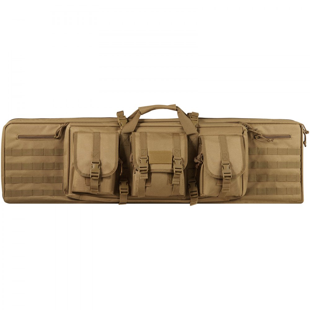 VEVOR Bolsa táctica para armas de fuego, bolsa táctica doble de 42 pulgadas, funda táctica suave para exteriores con cremallera con cerradura, asa portátil y correa para el hombro, 3 bolsillos de almacenamiento grandes, funda táctica para gama, color marrón