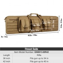 VEVOR Bolsa táctica para armas de fuego, bolsa táctica doble de 42 pulgadas, funda táctica suave para exteriores con cremallera con cerradura, asa portátil y correa para el hombro, 3 bolsillos de almacenamiento grandes, funda táctica para gama, color marrón