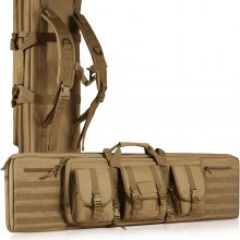 VEVOR Bolsa táctica para armas de fuego, bolsa táctica doble de 42 pulgadas, funda táctica suave para exteriores con cremallera con cerradura, asa portátil y correa para el hombro, 3 bolsillos de almacenamiento grandes, funda táctica para gama, color marrón