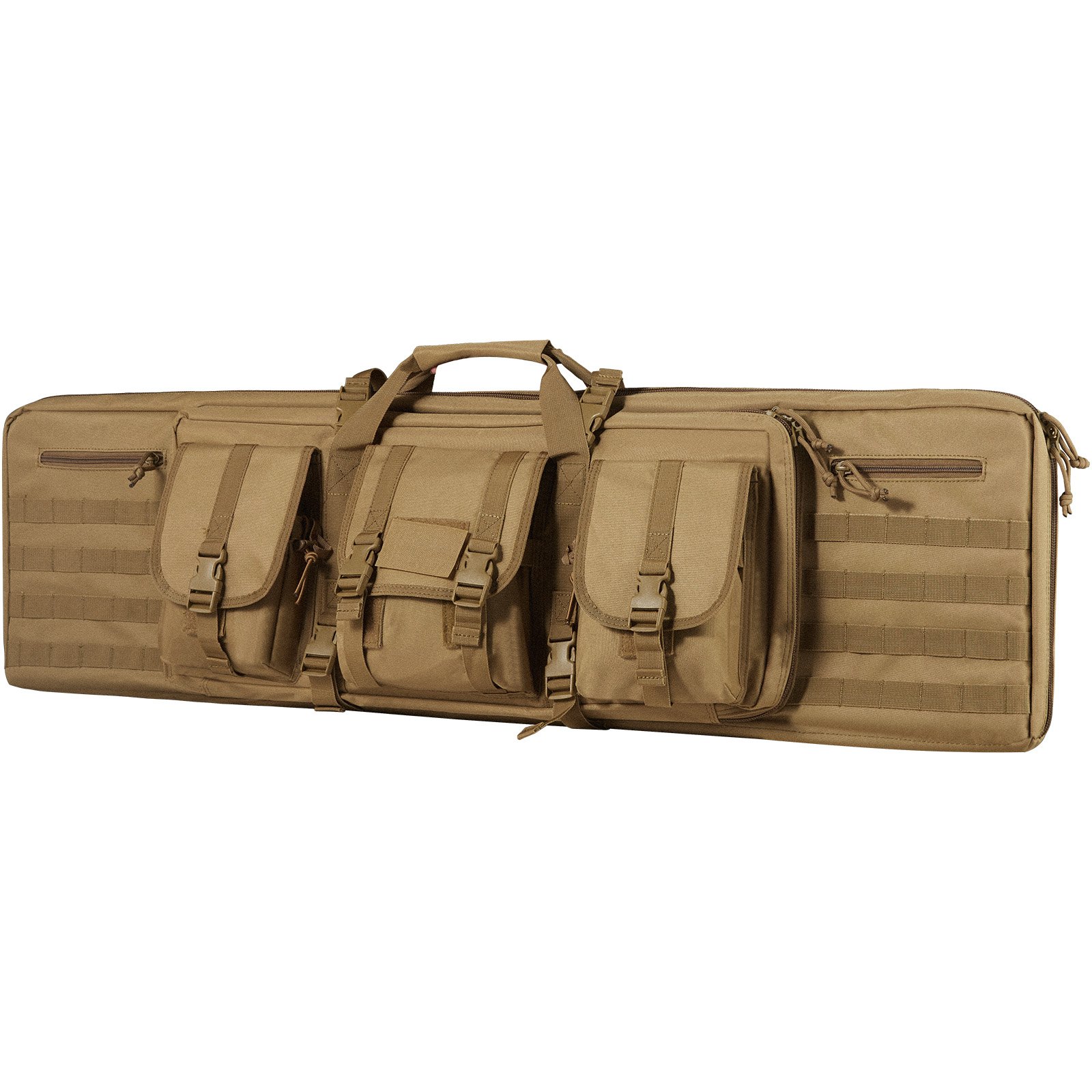 VEVOR Bolsa táctica para armas de fuego, bolsa táctica doble de 42 pulgadas, funda táctica suave para exteriores con cremallera con cerradura, asa portátil y correa para el hombro, 3 bolsillos de almacenamiento grandes, funda táctica para gama, color marrón