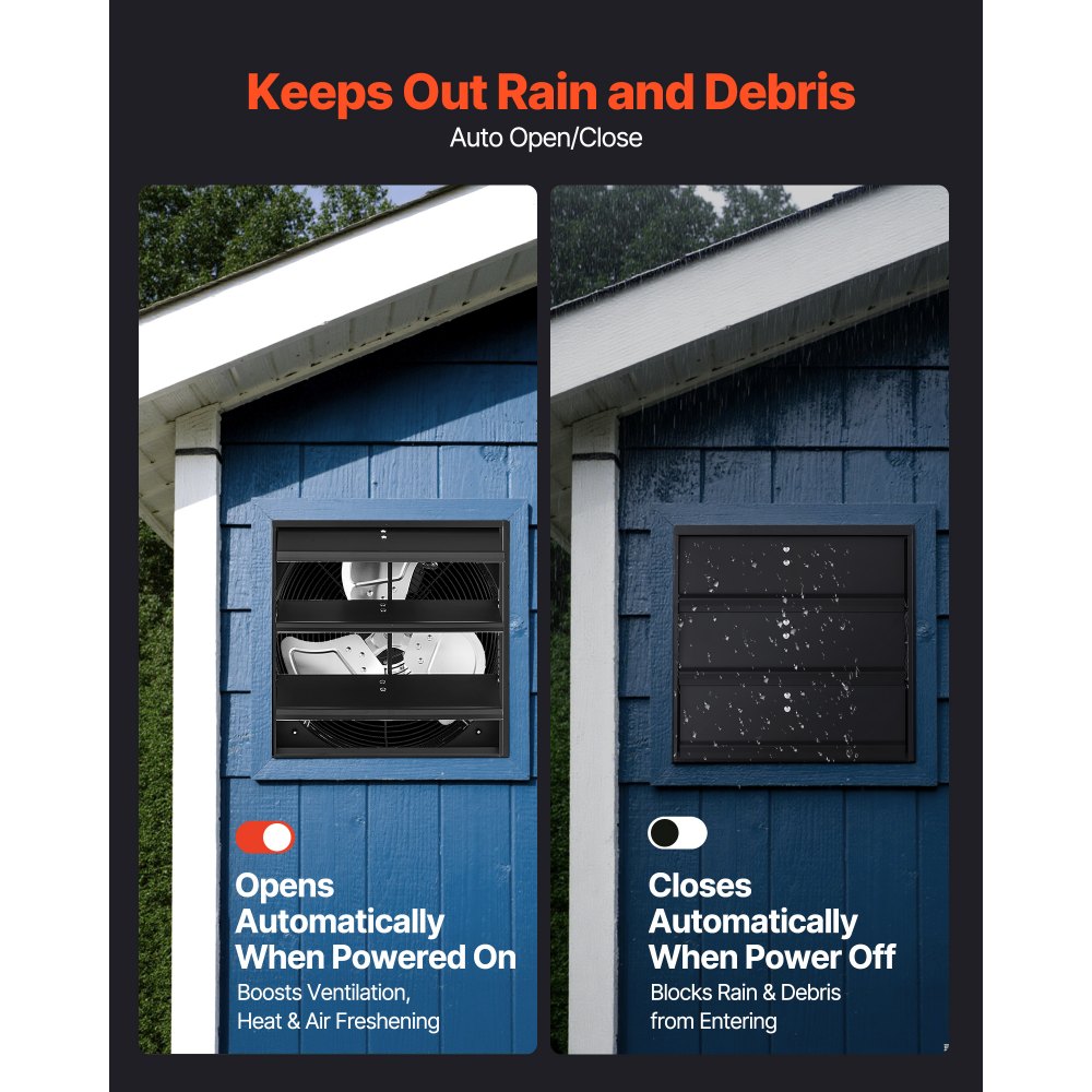 VEVOR Ventilador de escape de 14 pulgadas con persiana, para ático, de pared, con controlador de velocidad variable, 1400 CFM, motor de CA, acero resistente, silencioso, para cobertizos, garajes e invernaderos, color negro