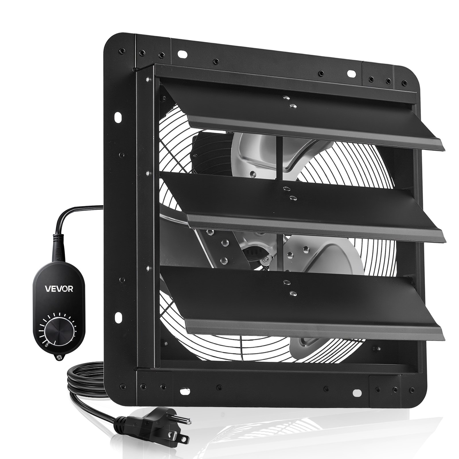 VEVOR Ventilador de escape de 14 pulgadas con persiana, para ático, de pared, con controlador de velocidad variable, 1400 CFM, motor de CA, acero resistente, silencioso, para cobertizos, garajes e invernaderos, color negro
