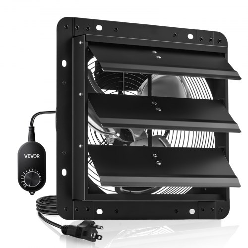 VEVOR Ventilador de escape de 12 pulgadas con persianas, para ático, de pared, con controlador de velocidad variable, 1100 CFM, motor de CA, acero resistente, silencioso, para cobertizos, garajes e invernaderos, color negro