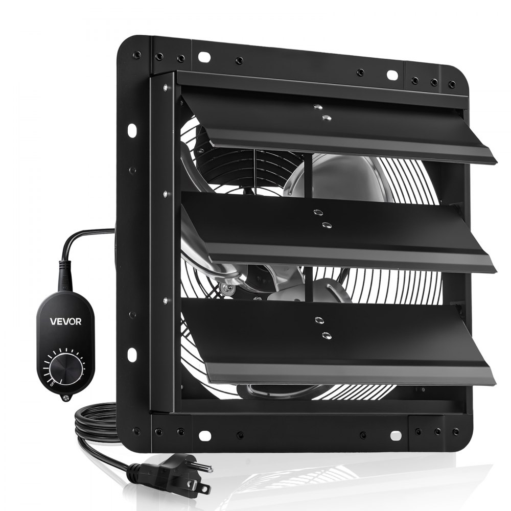 VEVOR Ventilador de escape de 12 pulgadas con persianas, para ático, de pared, con controlador de velocidad variable, 1100 CFM, motor de CA, acero resistente, silencioso, para cobertizos, garajes e invernaderos, color negro