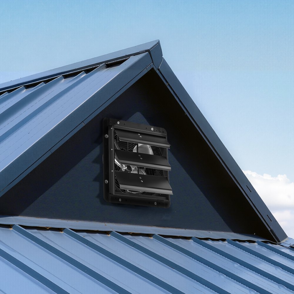 VEVOR Ventilador de escape de 12 pulgadas con persianas, para ático, de pared, con controlador de velocidad variable, 1100 CFM, motor de CA, acero resistente, silencioso, para cobertizos, garajes e invernaderos, color negro