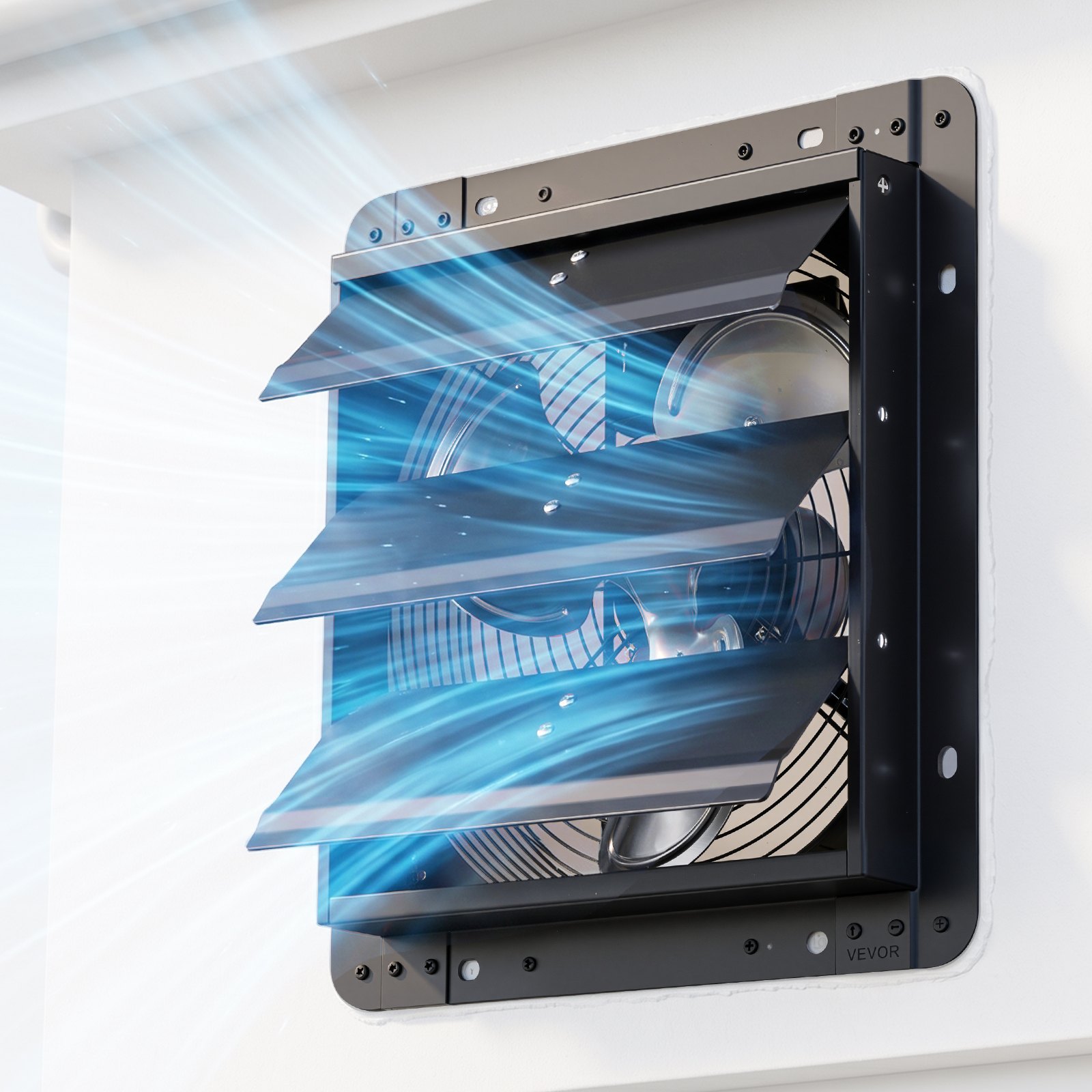 VEVOR Ventilador de escape de 12 pulgadas con persianas, para ático, de pared, con controlador de velocidad variable, 1100 CFM, motor de CA, acero resistente, silencioso, para cobertizos, garajes e invernaderos, color negro