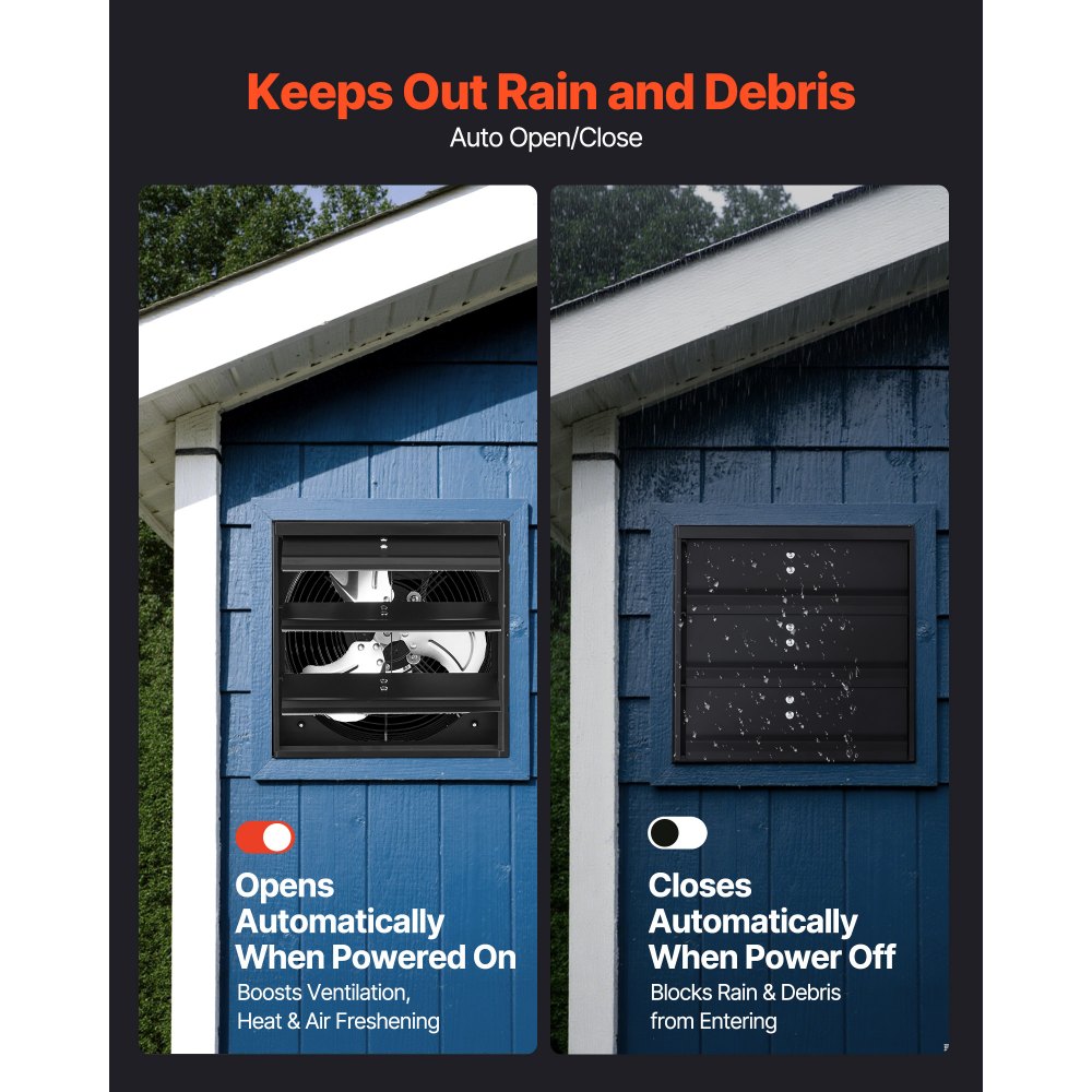 VEVOR Ventilador de escape de 10 pulgadas con persianas, para ático, de pared, con controlador de velocidad variable, 900 CFM, motor de CA, acero resistente, silencioso, para cobertizos, garajes e invernaderos, color negro