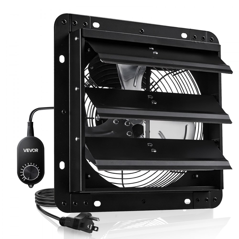 VEVOR Ventilador de escape de 10 pulgadas con persianas, para ático, de pared, con controlador de velocidad variable, 900 CFM, motor de CA, acero resistente, silencioso, para cobertizos, garajes e invernaderos, color negro