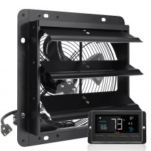 Ventilador de escape con obturador VEVOR, 10'' con controlador de temperatura y humedad, motor EC, 820 CFM, ventilador de ático de montaje en pared ajustable de 10 velocidades, ventilación y refrigeración para invernaderos, garajes, cobertizos, listado ETL