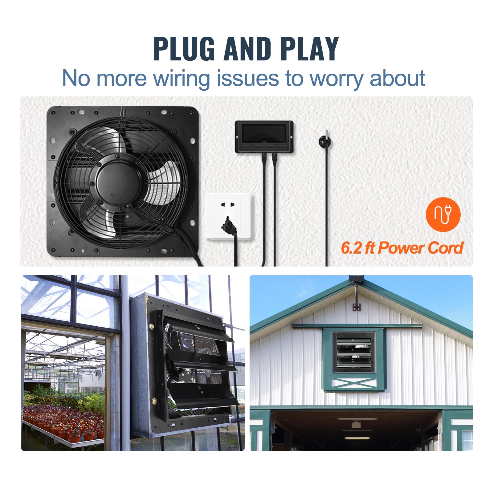 Extractor de aire VEVOR de 10'' con controlador de temperatura y humedad, motor EC, 820 CFM, ventilador de ático de pared ajustable con 10 velocidades, ventilación y refrigeración para invernaderos, garajes y cobertizos, homologado por ETL.