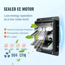 Ventilador de escape con obturador VEVOR, 12'' con controlador de temperatura y humedad, motor EC, 940 CFM, ventilador de ático de montaje en pared ajustable de 10 velocidades, ventilación y refrigeración para invernaderos, garajes, cobertizos, listado ETL