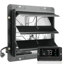 Ventilador de escape con obturador VEVOR, 14'' con controlador de temperatura y humedad, motor EC, 1513 CFM, ventilador de ático de montaje en pared ajustable de 10 velocidades, ventilación y refrigeración para invernaderos, garajes, cobertizos, listado ETL