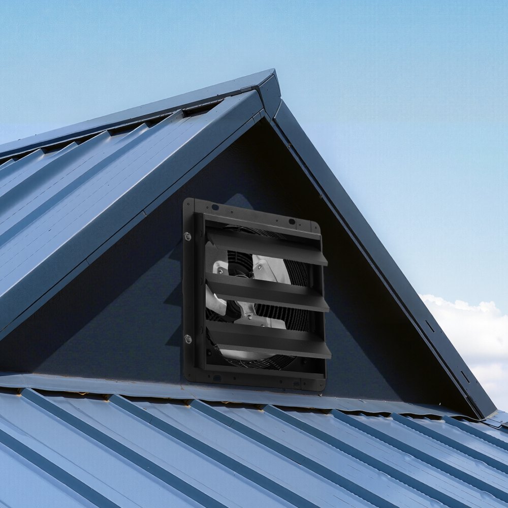 VEVOR Ventilador de escape de 12 pulgadas para persianas, para ático, con control de temperatura de velocidad variable y programación inteligente, 1500 CFM, motor EC, temporizador, para cobertizos, garajes e invernaderos, color negro