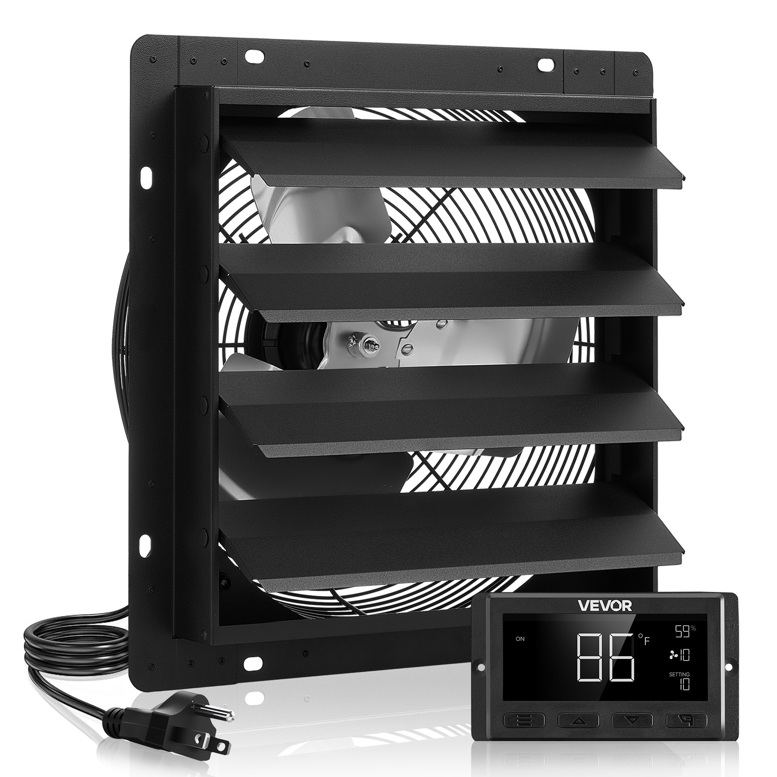 VEVOR Ventilador de escape de 14 pulgadas para persianas, para ático, con control de temperatura de velocidad variable y programación inteligente, 2000 CFM, motor EC, temporizador, para cobertizos, garajes e invernaderos, color negro