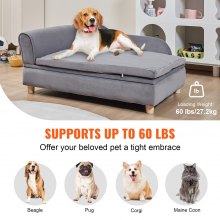 VEVOR Sofá para mascotas, sofá para perros y gatos de gran tamaño, sofá cama suave y aterciopelado para perros, sofá para gatos de carga de 110 libras, gris