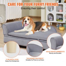 VEVOR Sofá para mascotas, sofá para perros y gatos de gran tamaño, sofá cama suave y aterciopelado para perros, sofá para gatos de carga de 110 libras, gris