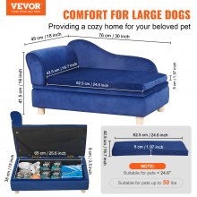 VEVOR Sofá para mascotas, sofá para perros y gatos de tamaño mediano, sofá cama suave y aterciopelado para perros, sofá para gatos de carga de 81 libras, azul