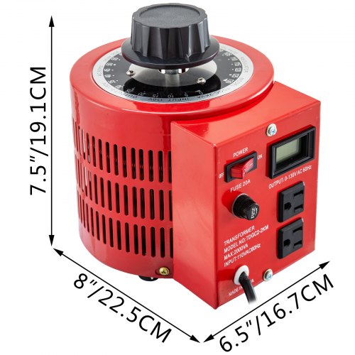 Transformador variable VEVOR 2000VA 110V 60Hz Varic 0-230 voltios Regulador de voltaje de CA variable de salida ajustable con orificio de enchufe universal