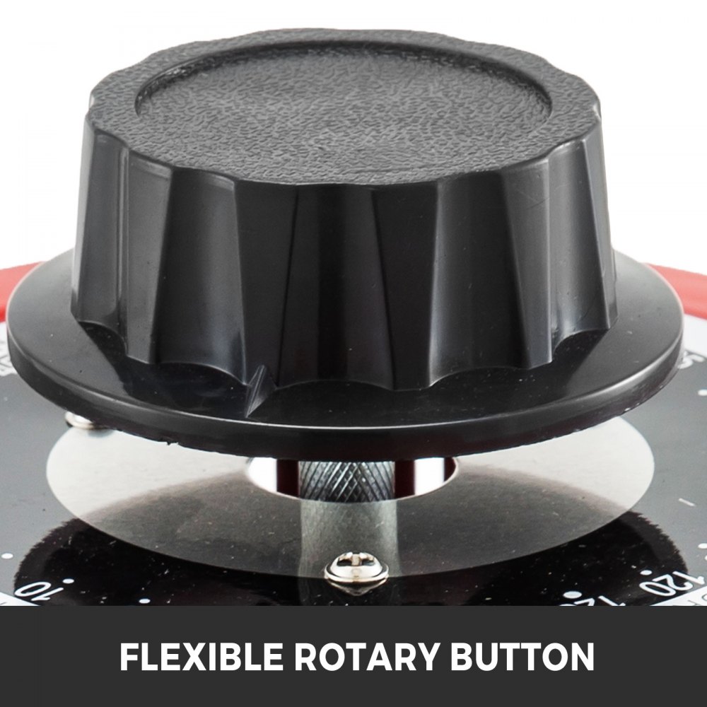Botón giratorio negro en el transformador variable VEVOR con perilla de control flexible.