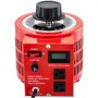 Transformador variable VEVOR rojo con dial ajustable, interruptor de encendido y salidas duales.