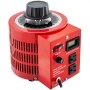 Transformador variable VEVOR rojo con perilla, interruptor de encendido y salidas dobles.