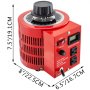 Transformador variable VEVOR rojo con dimensiones etiquetadas: 7,5&quot; x 8&quot; x 6,5&quot;.
