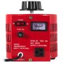 Regulador de voltaje VEVOR rojo con interruptor de encendido, voltímetro y entrada de 110 V CA.