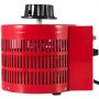 Regulador de voltaje VEVOR rojo con diseño ranurado y perilla de ajuste negra.