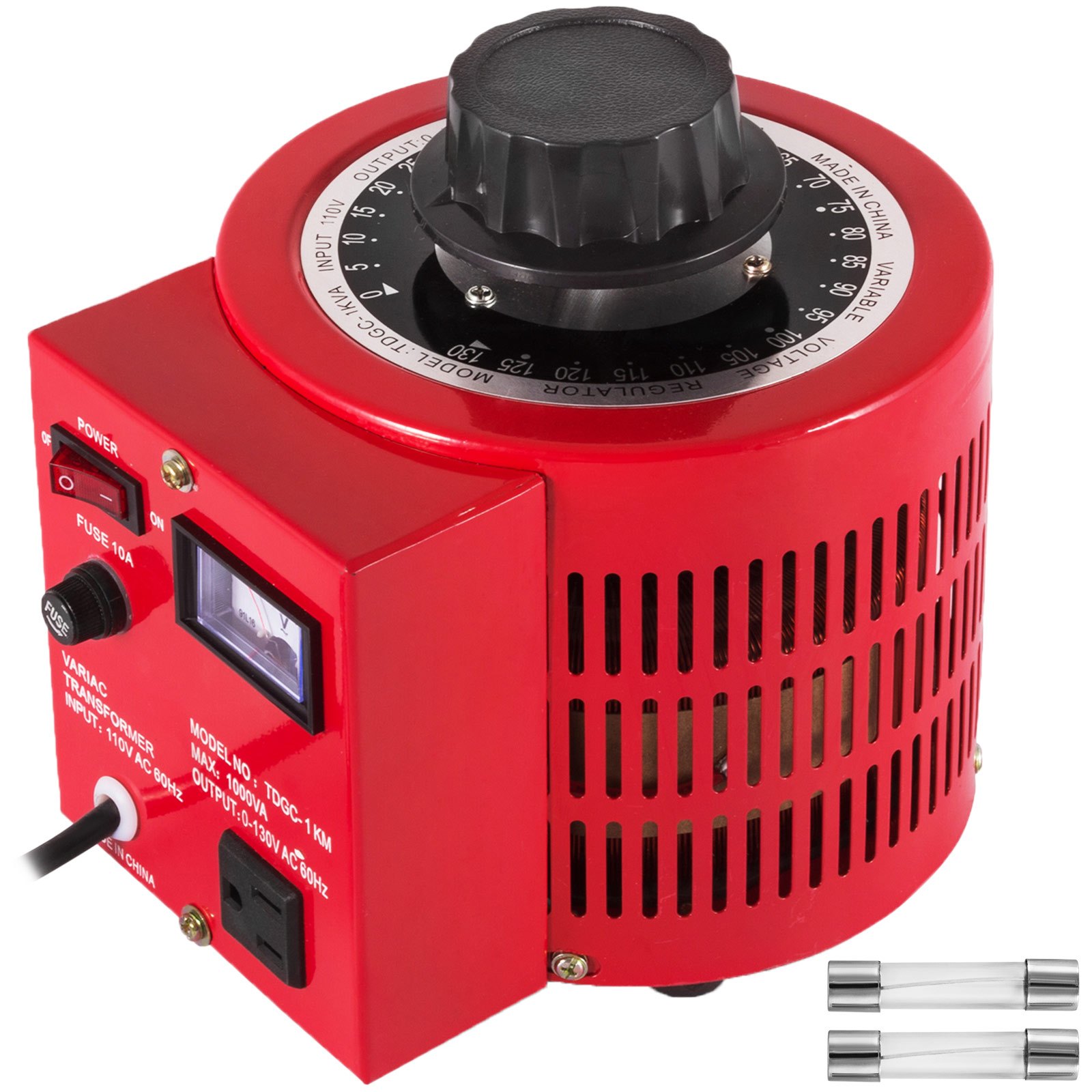 Regulador de voltaje VEVOR rojo con perilla de control e interruptor de encendido