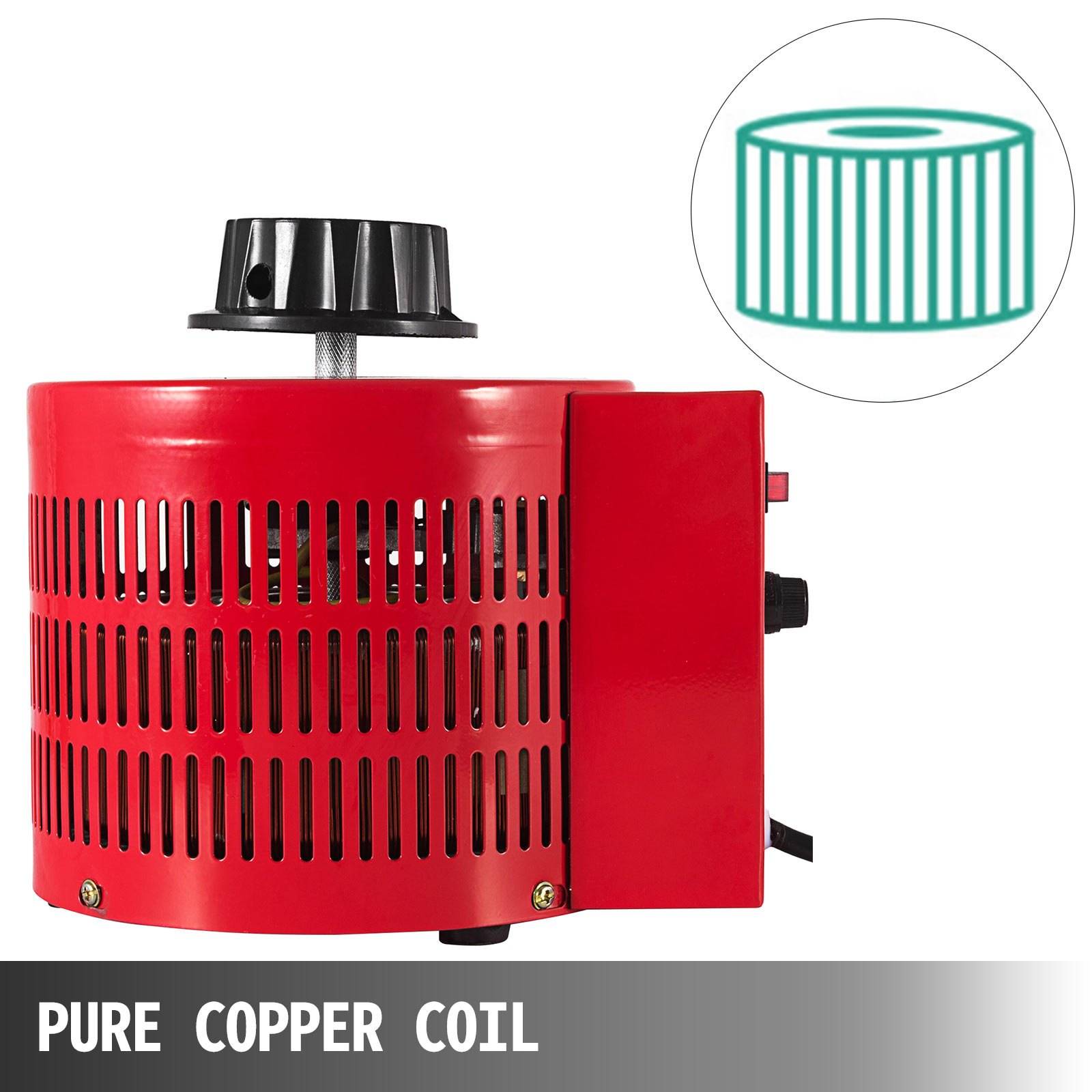 Regulador de voltaje VEVOR con carcasa roja y diseño de bobina de cobre puro