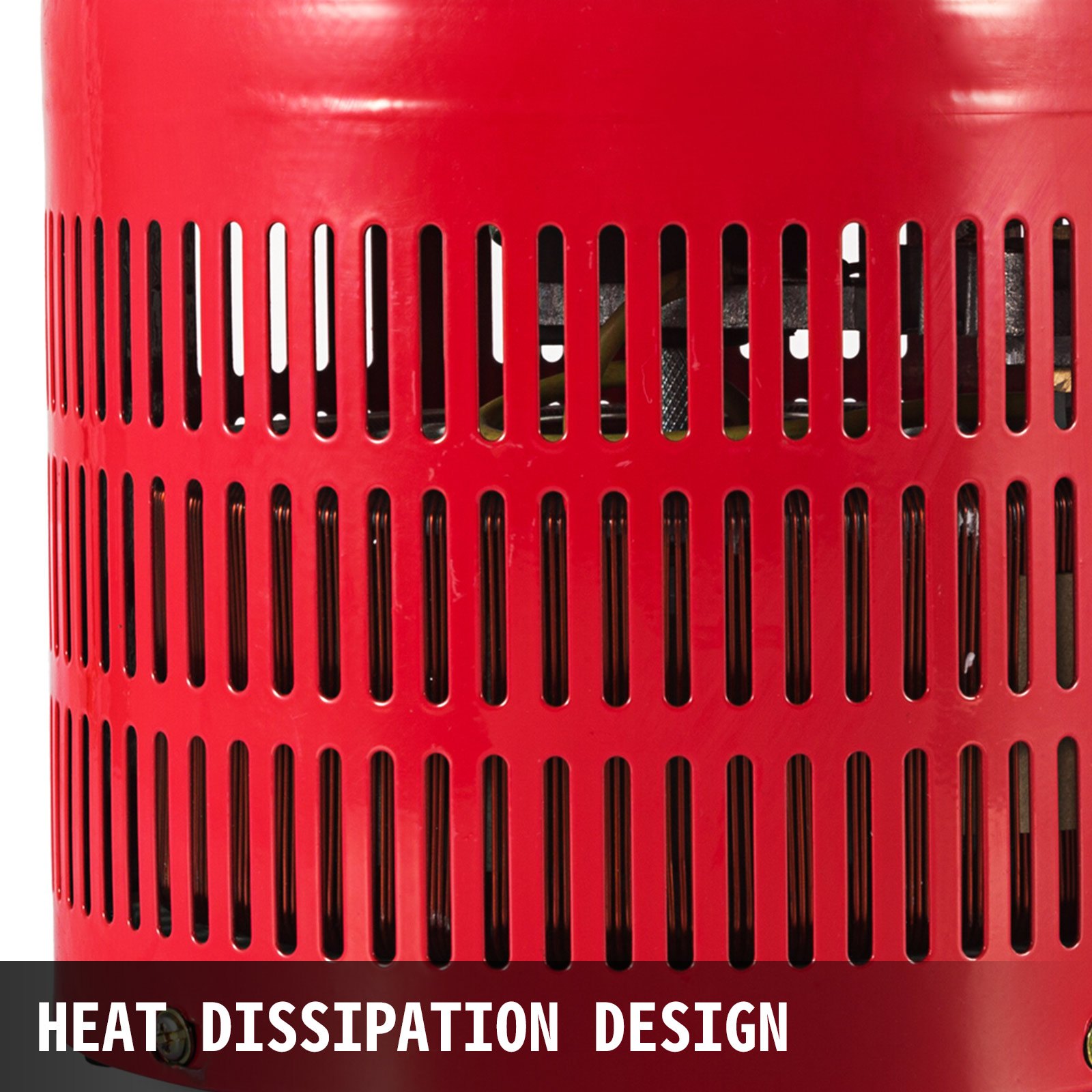 Regulador de voltaje VEVOR rojo con rejillas de disipación de calor.