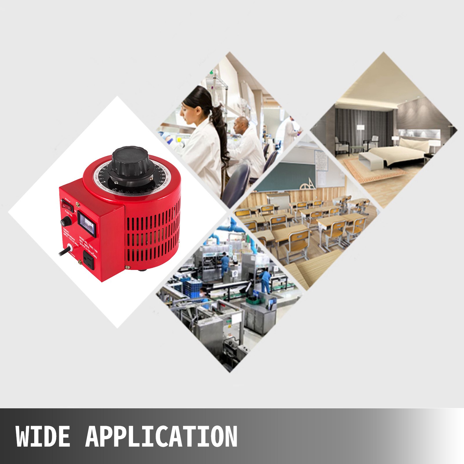 Regulador de voltaje VEVOR con amplia aplicación en laboratorio, dormitorio, aula y fábrica.