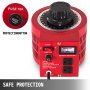 Transformador variable VEVOR rojo con interruptor de potencia, dial de voltaje y protección por fusible.