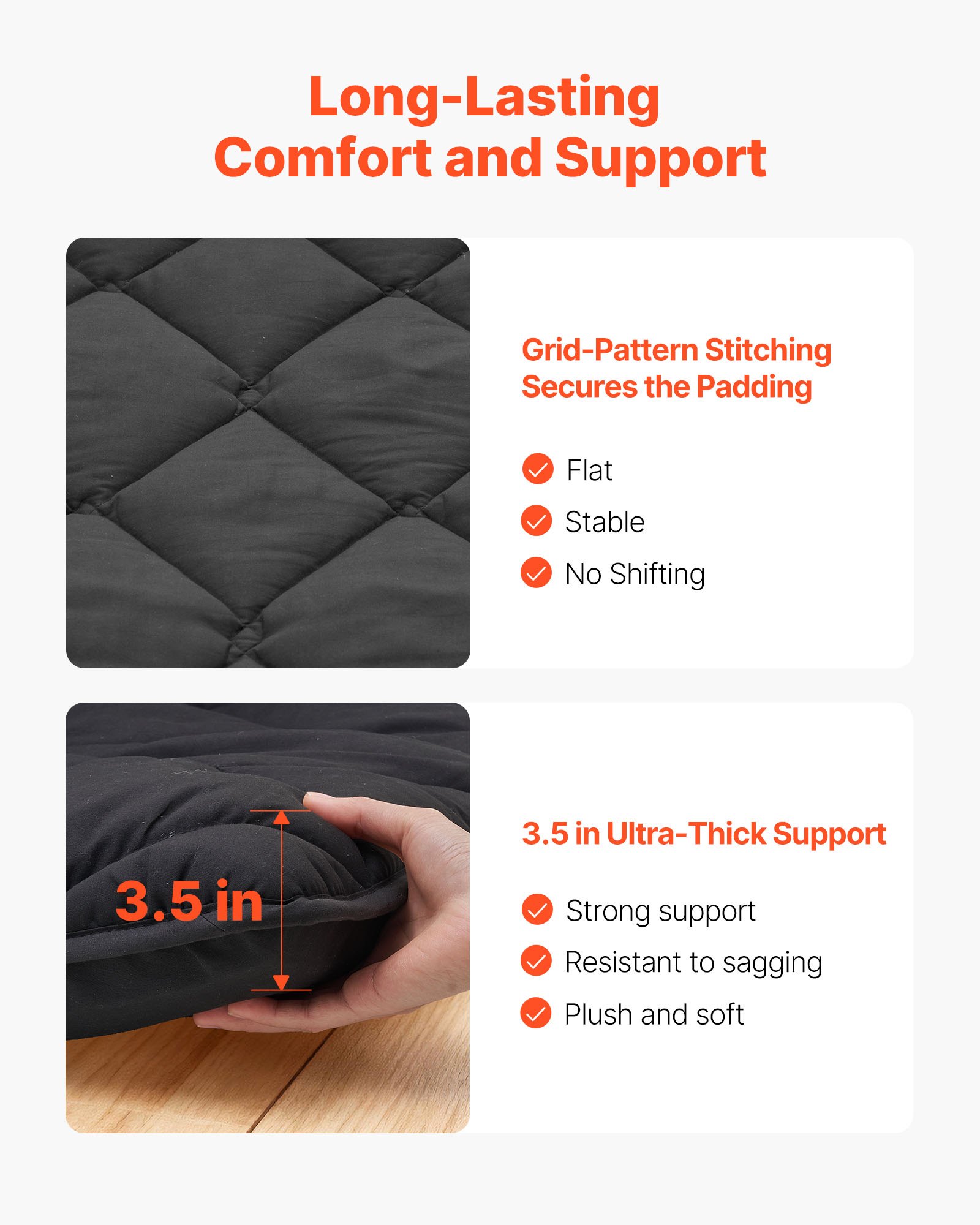 VEVOR Colchón Futón Japonés, Tatami Plegable de Tamaño Completo, con Bolsa de Almacenamiento y Herrajes de Montaje, Esterilla de 9 Capas para Meditación y Yoga, Color Negro, 2032 x 1372 x 89 mm