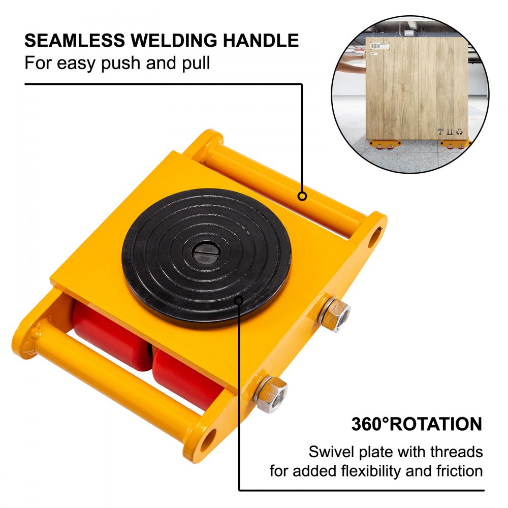 VEVOR Machinery Mover Machinery Skate Dolly 6T, con rotación de 360 ° , 4 piezas en amarillo