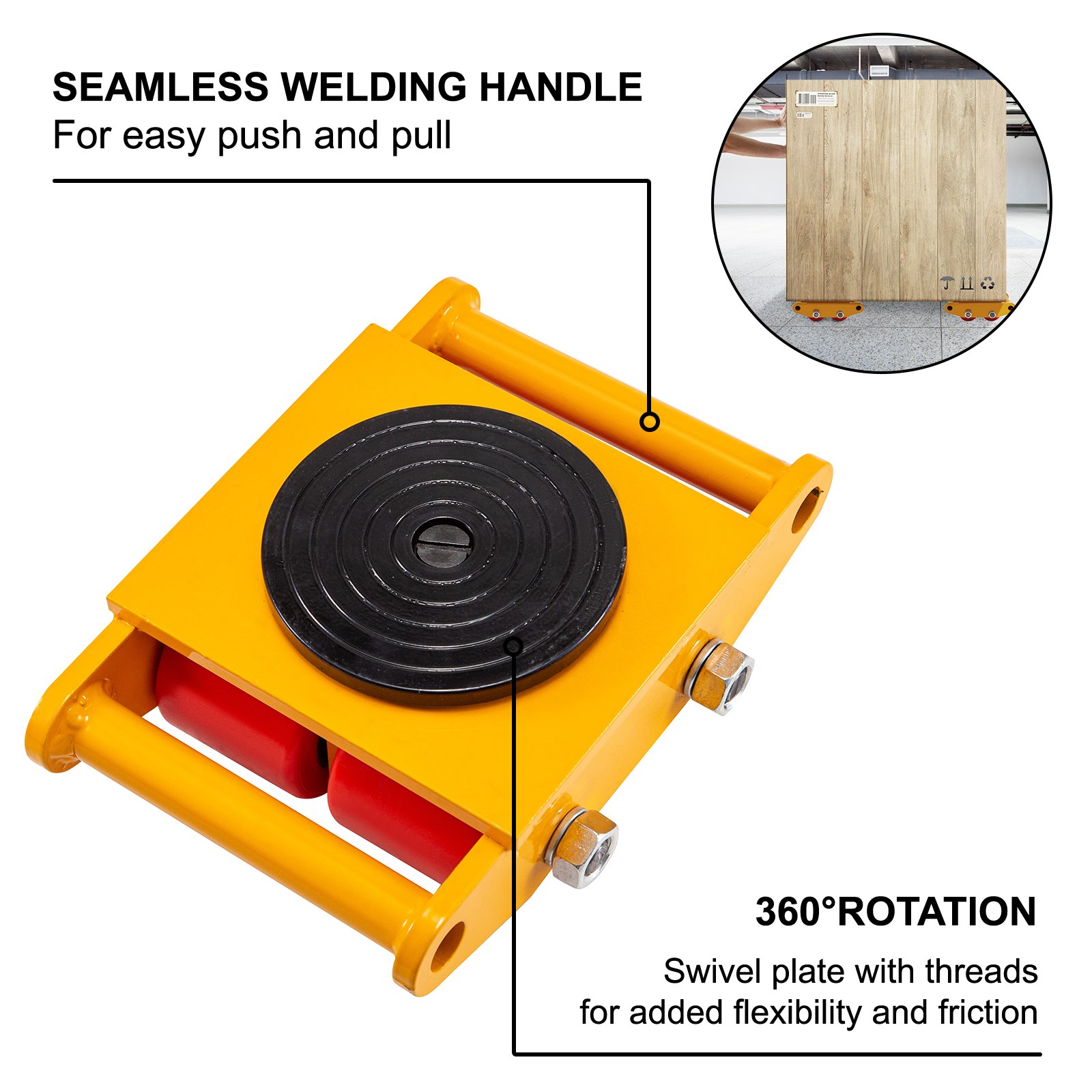 VEVOR Machinery Mover Machinery Skate Dolly 6T, con rotación de 360 ° , 4 piezas en amarillo