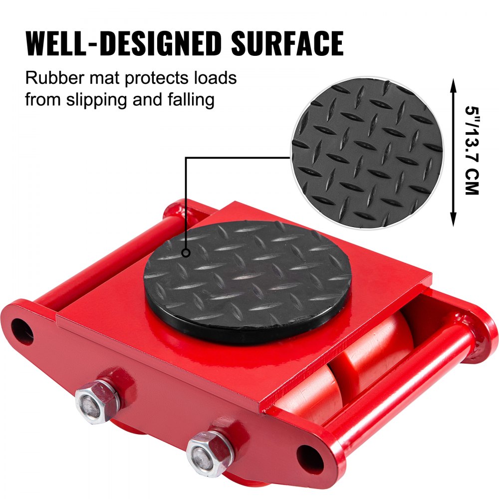 VEVOR Machinery Mover Machinery Skate Dolly 6T con tapa de rotación de 360 ° , 4 piezas en rojo