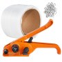Herramienta de flejado naranja, rollo de flejado blanco y sellos metálicos para el kit de flejado de bandas VEVOR.