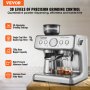 Cafetera expreso VEVOR con 30 niveles de molienda, tolva de granos de 250 g, embudo de alta presión y filtro de acero inoxidable.